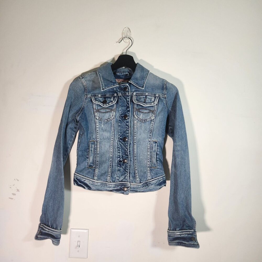 Abercrombie & Fitch Jean Jacket Small Woman Blue Denim Distressed Small - Picture 4 of 12